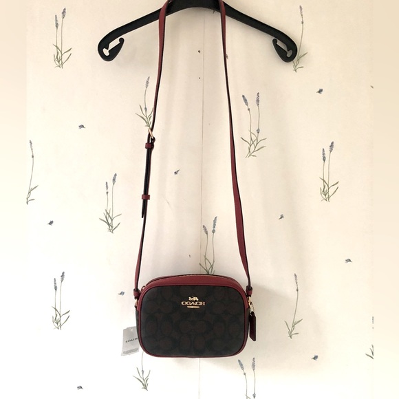 *SOLD* NWT COACH Mini Jamie Camera Bag In Signature Canvas, Gold/Brown 1941 Red - Picture 7 of 16